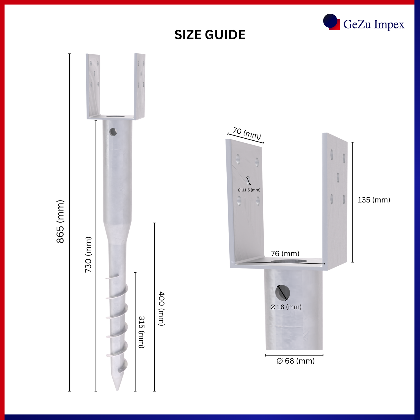 76x76x865 / Hot Dip Galvanised